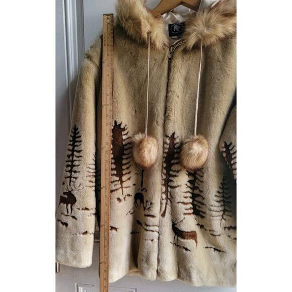 Northern Lifestyle Womens S Deer Forest Satin Lined Faux Fur Hood Vintage Jacket - Picture 12 of 16
